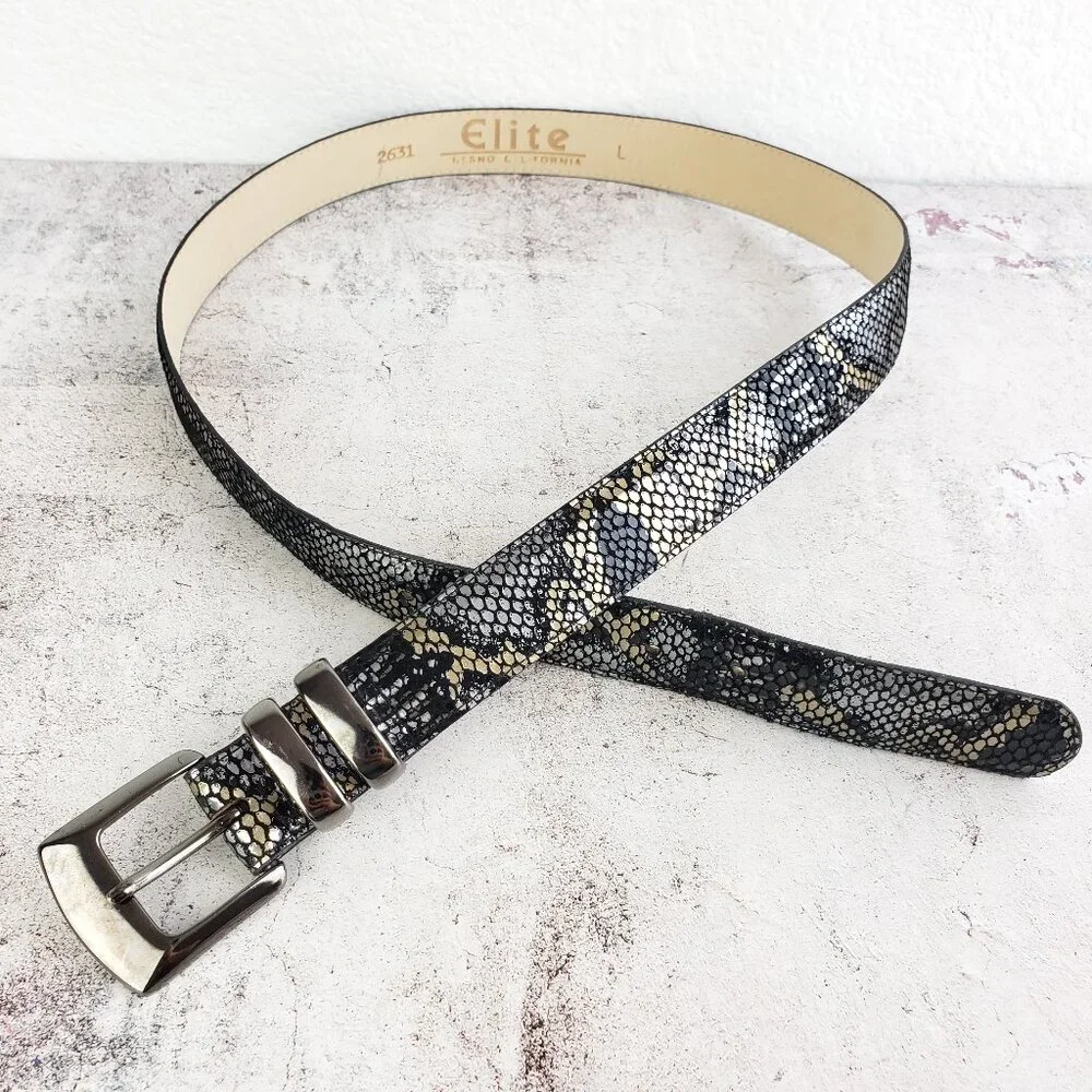 Vintage Elite Fresno Ca Leather Belt Snakeskin Python Metallic size L